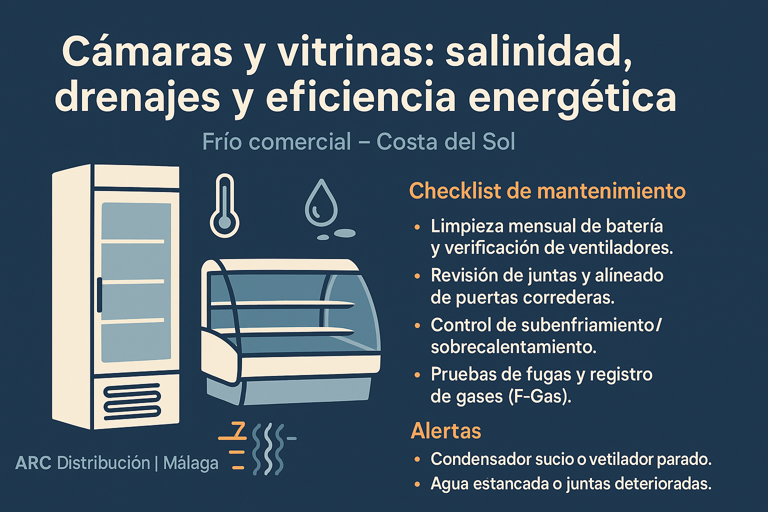 Cámaras y vitrinas frigoríficas en Málaga: salinidad, drenajes y eficiencia