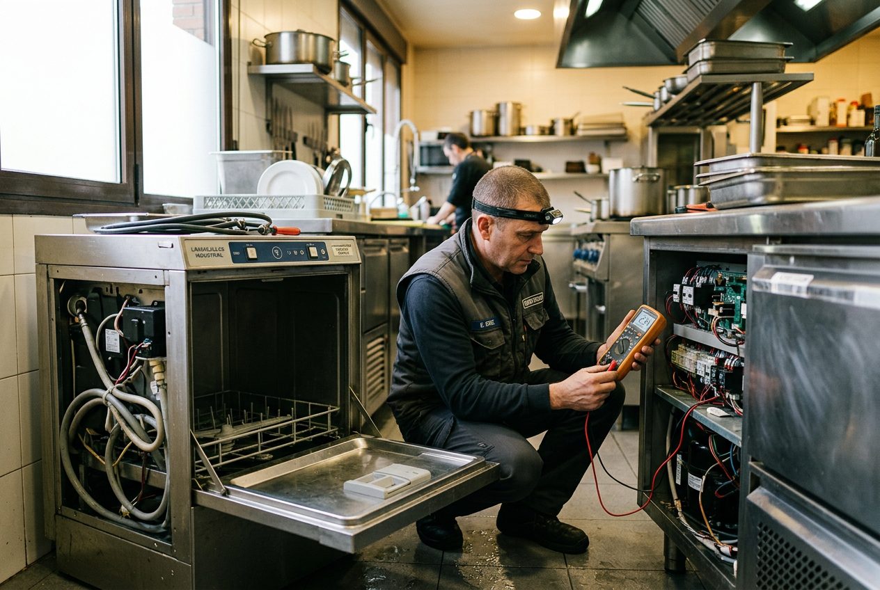 Técnico arreglando un horno industrial en local de hostelería en Bilbao