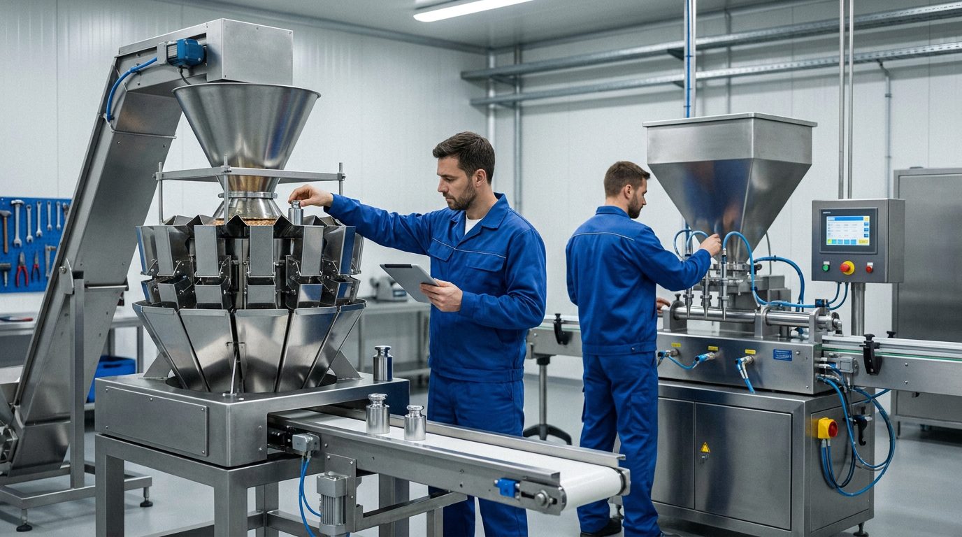 Mantenimiento preventivo coherente en pesadora multicabezal y llenadora volumétrica industrial