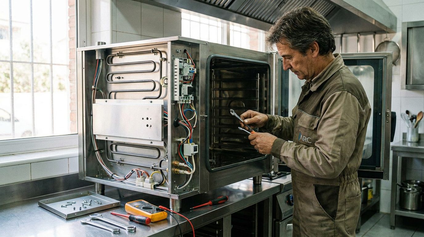 Técnico especializado revisando un horno industrial en Huesca