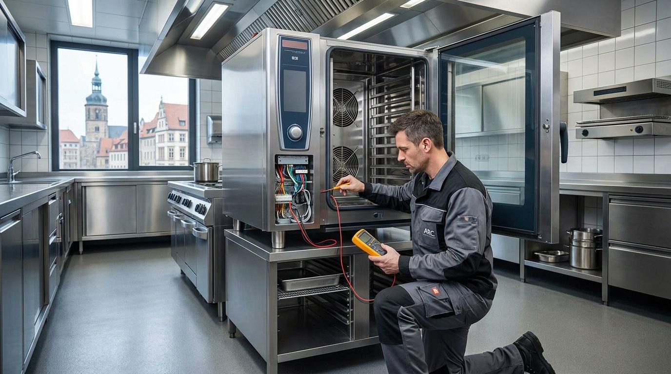 Técnico revisando horno industrial durante mantenimiento en Toledo