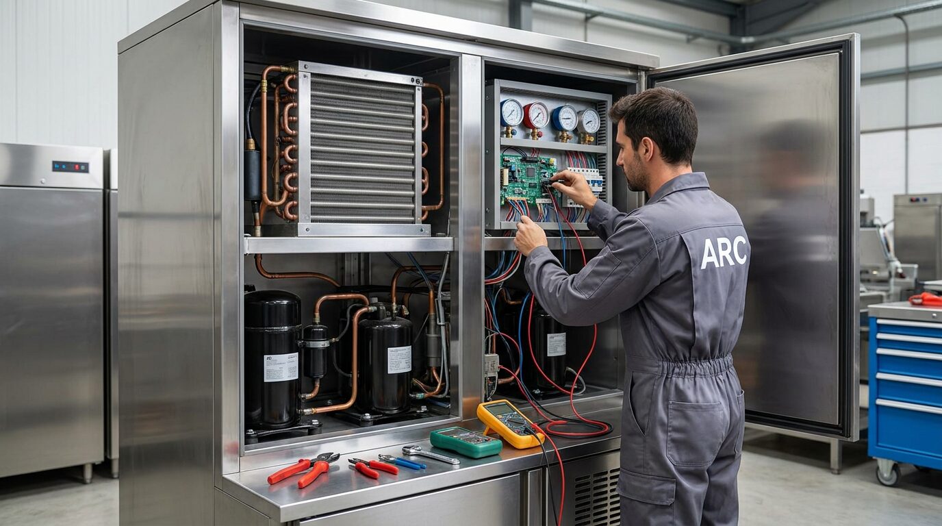 Técnico reparando un sistema de refrigeración industrial en un local de Valladolid